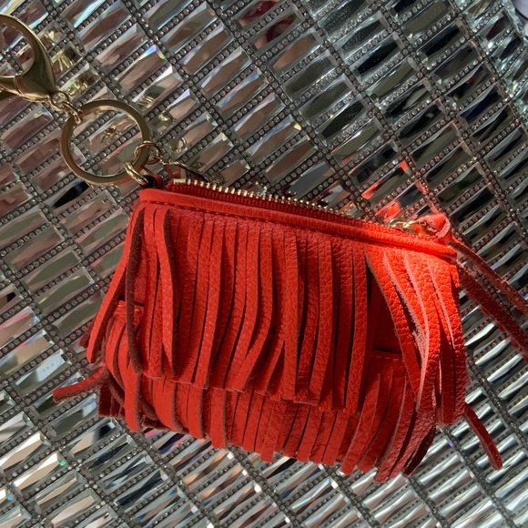 Rebecca Minkoff Orange Leather fringe mini purse Keychain/ Charm - Picture 6 of 7